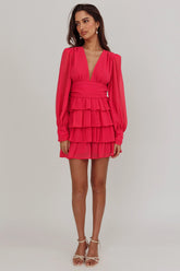 Dalisa Long Sleeve Ruffle Mini Dress Fuchsia